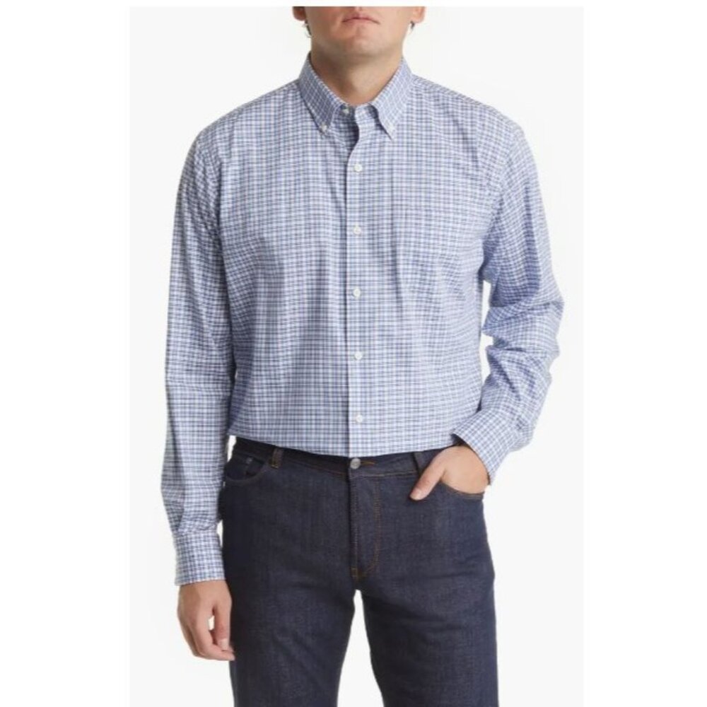 Peter Millar Blue Water Cotton Button-Down Sport Shirt NWT - Size‎ S